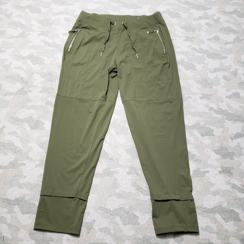 Chico's Pants Womens 1 Green Drawstring Tapered Leg Pockets